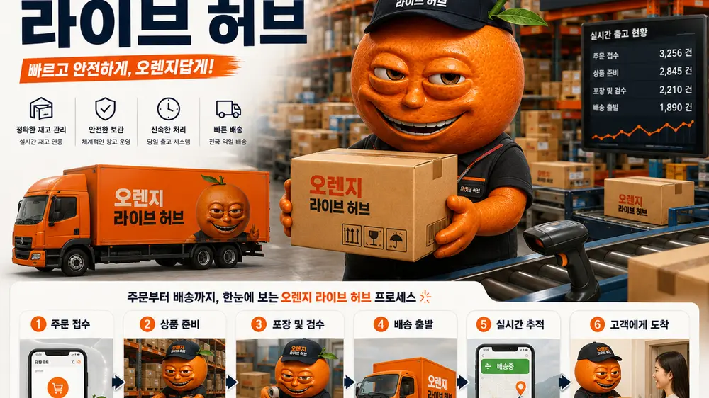 오렌지 라이브 허브 물류센터 입고와 출고 흐름